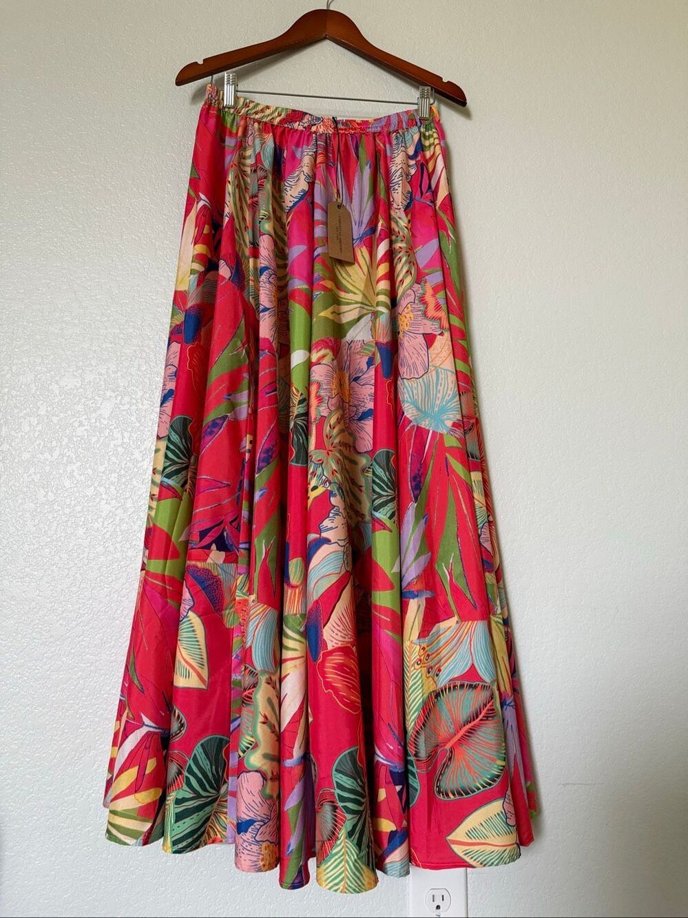 Christian Siriano Tropical Floral Maxi Skirt Small Pink Elastic Waist NWT - Picture 2 of 11